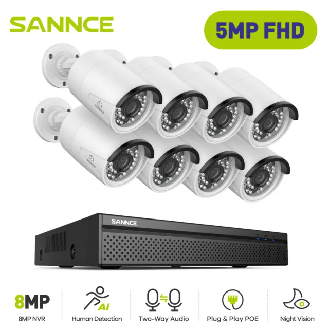 SANNCE 4K 8CH NVR 5MP PoE Security Camera System Two Way Audio 0- 4TB