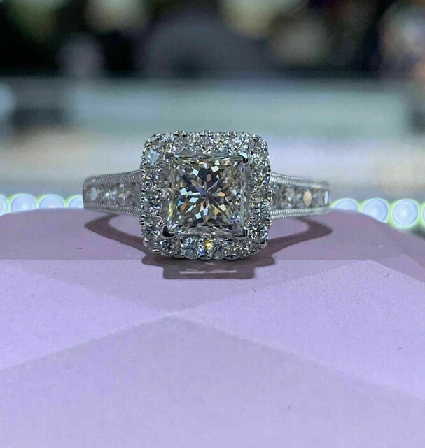 Solid 14K White Gold 2.05Ct Princess Cut Lab Created Engagement & Wedding Ring