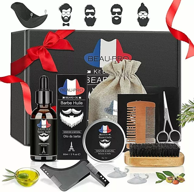 coffret pour barbe homme entretien soin huile baume peigne ciseaux cadeaux