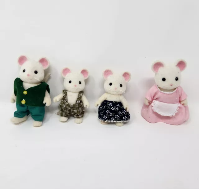 Vintage Epoch Calico Critters Sylvanian Families White Mouse Family of 4 Mice