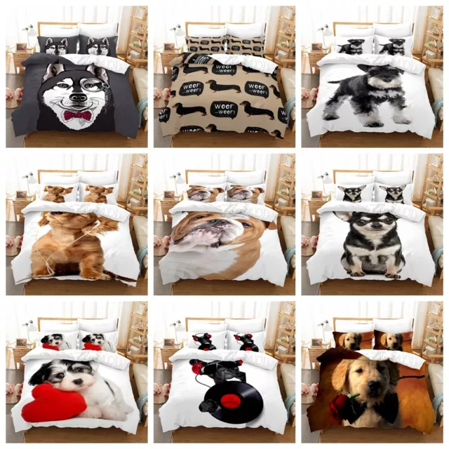 Lovely Puppies Dogs Husky Chihuahua Dachshund Animal Print Duvet Quilt Cover Set