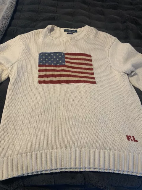 vintage polo ralph lauren flag knit sweater mens sz L