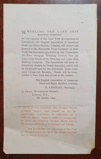 1897 Wheeling & Lake Erie Eisenbahngesellschaft Brief