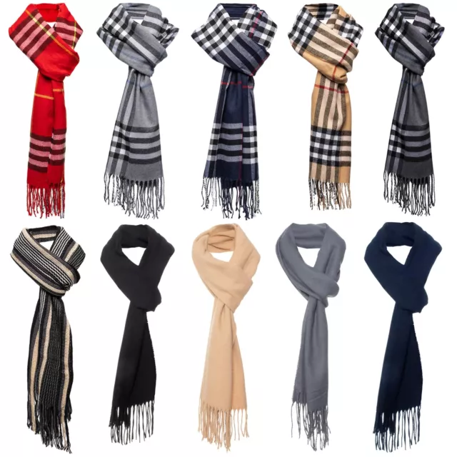 Mens Womens Plain Check Scarf Soft Striped Warm Quality Elegant Shawl