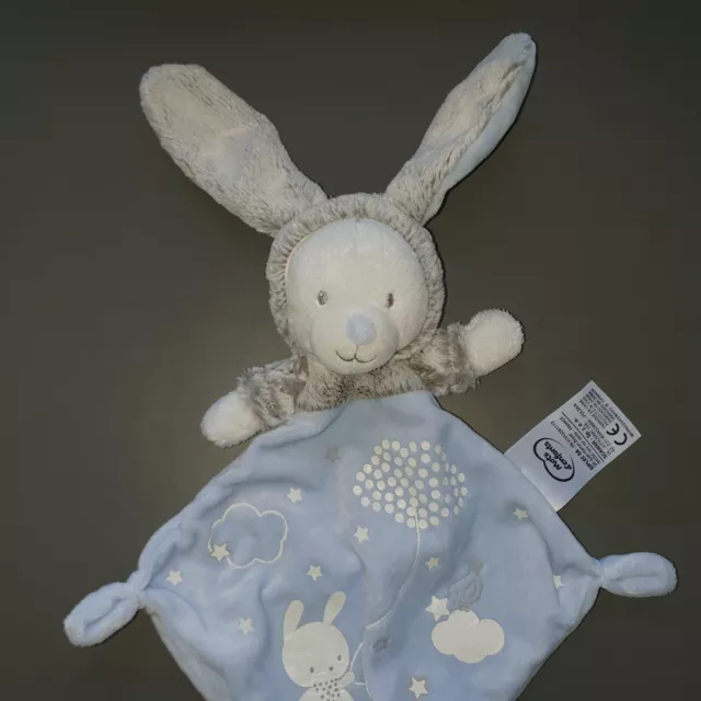 Doudou Plat Ours Déguisé En Lapin Bleu Gris Phosphorescent Mots D'enfants Neuf