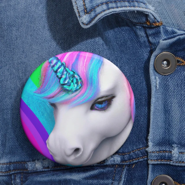 Pin Back Button Rainbow Unicorn Retro Style Mythical Fantasy Cute Horse Colorful
