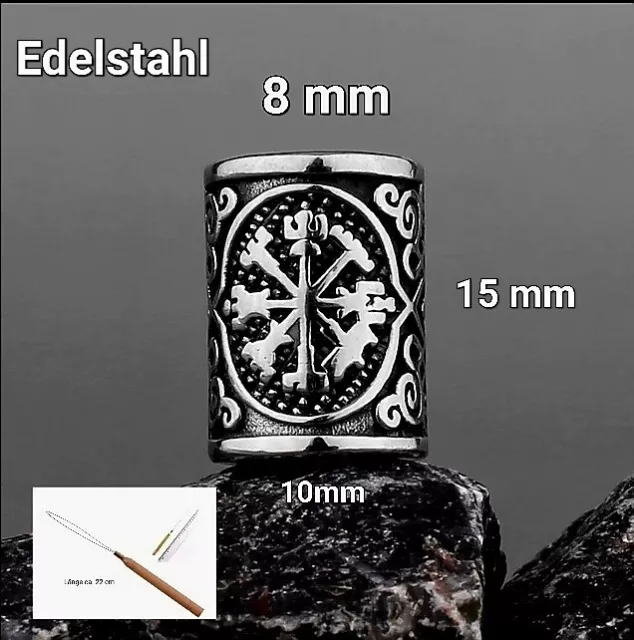 Bartperle Edelstahl Wikinger Viking Bartschmuck mit Einfädelhilfe