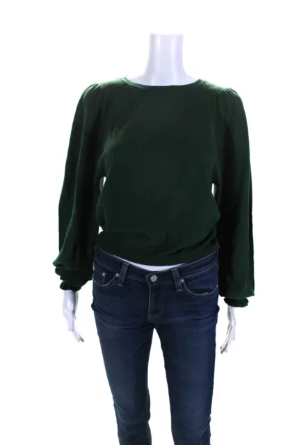JOIE WOMENS GREEN Cotton Crew Neck Puff Long Sleeve Pullover Sweater ...