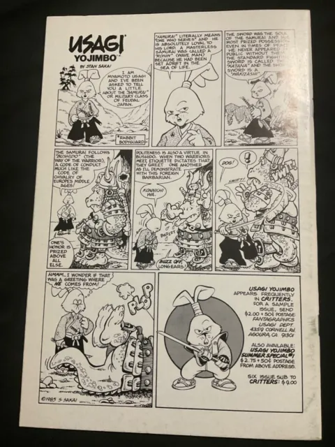Zell Sworddancer # 1 (1986) Vf+ Or Better Comic Early Usagi Yojimbo 2