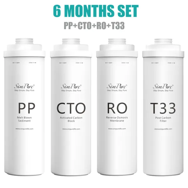 Paquete de 4 reemplazo de filtro de agua SimPure PP CTO RO T33 para sistema T1-400 UV RO