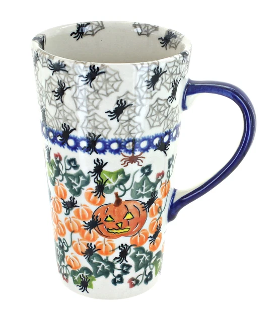 Blue Rose Polish Pottery Trick Or Treat Large Coffee Mug