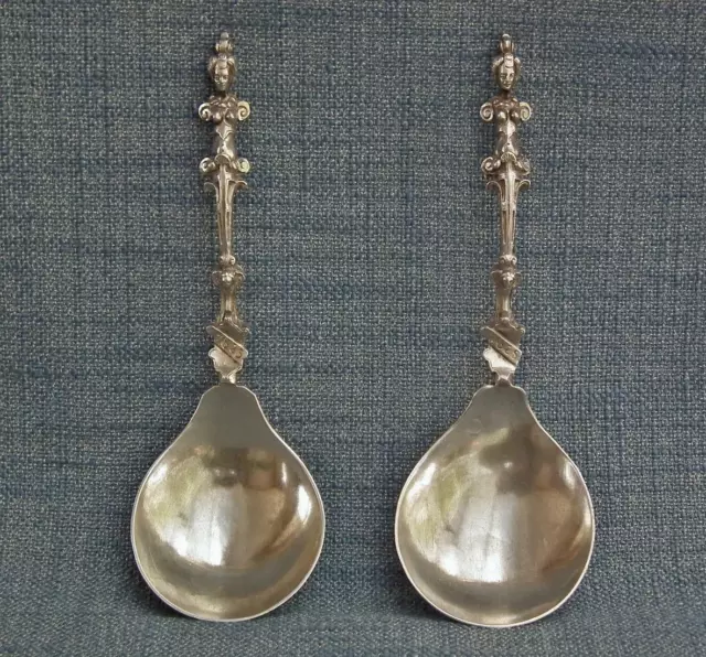 Pair Of Antique European Solid Solid Silver Figural Marriage Spoons