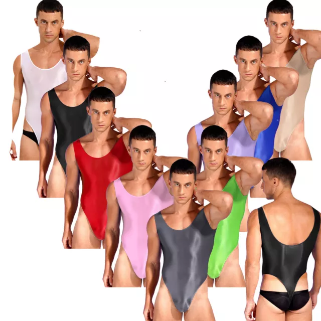 Sexy Men's Glossy High Cut Dance Leotard Bodysuit Wrestling Singlet Underwear