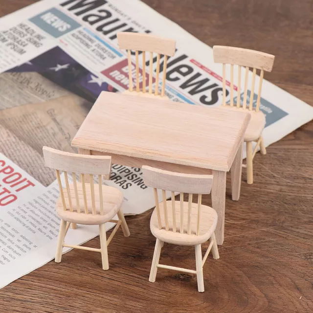 1Set 1/12 Dollhouse Miniature Dining Table Chair Doll House Wooden Furniture `_j