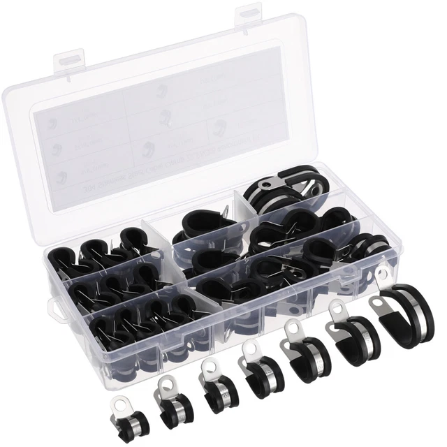 Fermaglio Per Tubi P-Clip Con Gomma Zincata - Misure Da 6mm A 50mm - Lotto Assortito