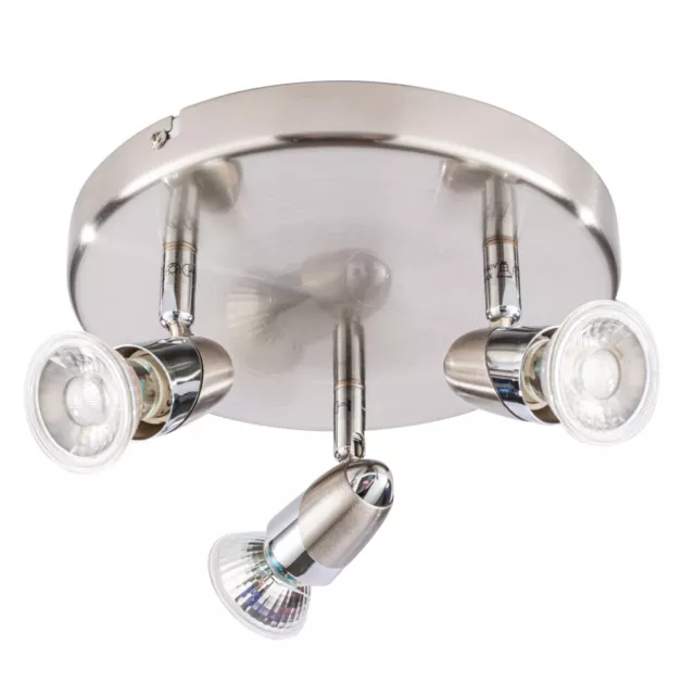 Litecraft Ronja Spotlight Plate Adjustable 3 Arm With LED Bulbs - Brushed Chrome