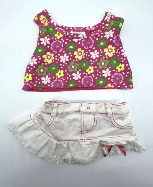 Build A Bear Pink Green Yellow Flower Tank Top White Fringe Shorts Teddy Outfit