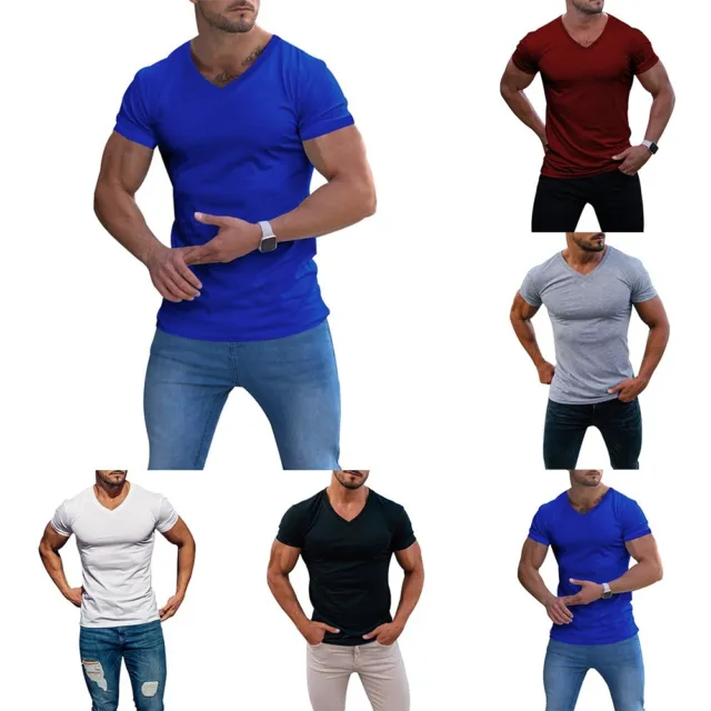 Homme Coupe Slim Compression T Shirt Muscle Gym Haut Créateur Manches  Courtes ✿