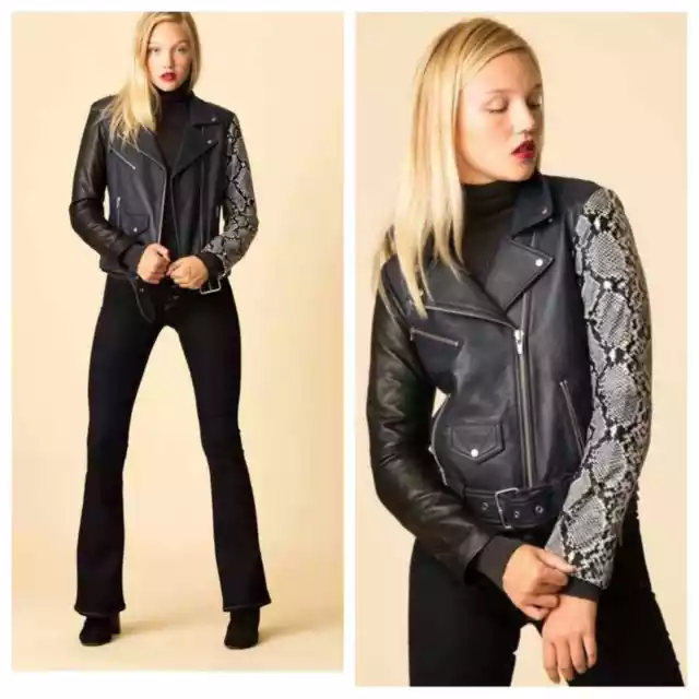 Veda Jayne $1100 Leather Snakeskin Moto Jacket Size S 17324 3