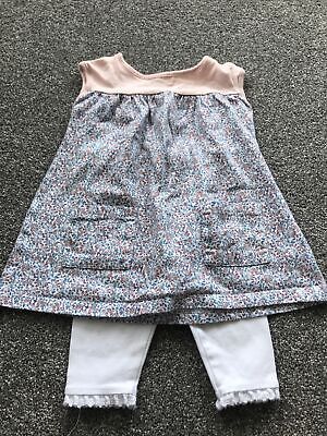 Next Baby Girl Floral Dress and White Leggings set; outfit; 3-6 months