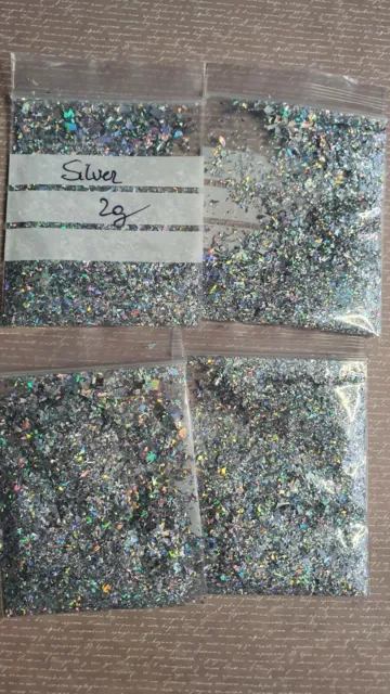 Glitter Flakes. Irregular Cut 2G Bag Nail Art Crafts Holographic Silver flakes