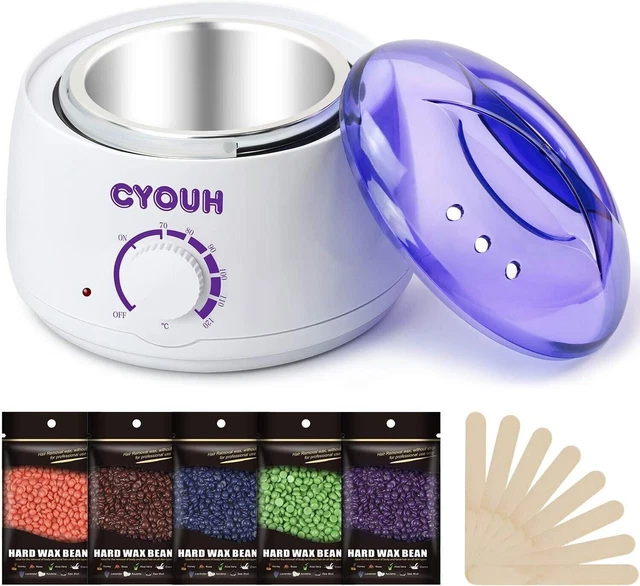 Scaldacera per la depilazione, 5 x 100 g di chicchi di cera + 25 bastoncini