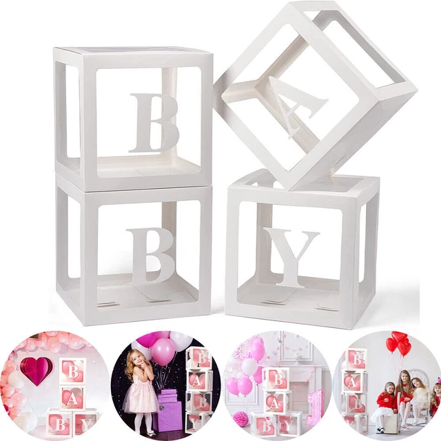 Baby Boxes with 4 Set of Letters Clear Blocks for Birthday Party Decorations AU