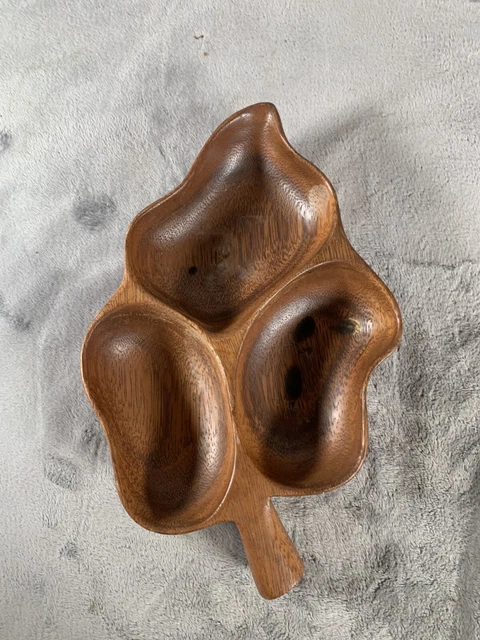 Vintage Woods of Hawaii MONKEY POD 3 Section Divided Leaf Serving Dish Bowl Tray