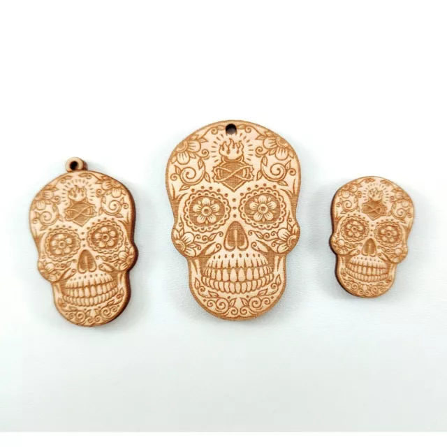 Calavera de azúcar de madera, Corte láser, Llaveros de bisutería