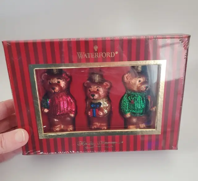 Boxed Set of 3 Waterford Holiday Heirlooms Teddy Bear Christmas Ornaments Sealed