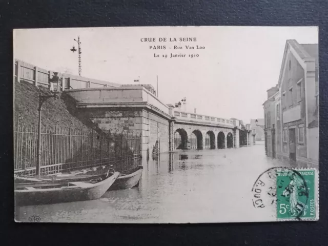 cpa Floodation Crue de la Seine 75 - PARIS on January 29, 1910 Rue VAN LOO Flood