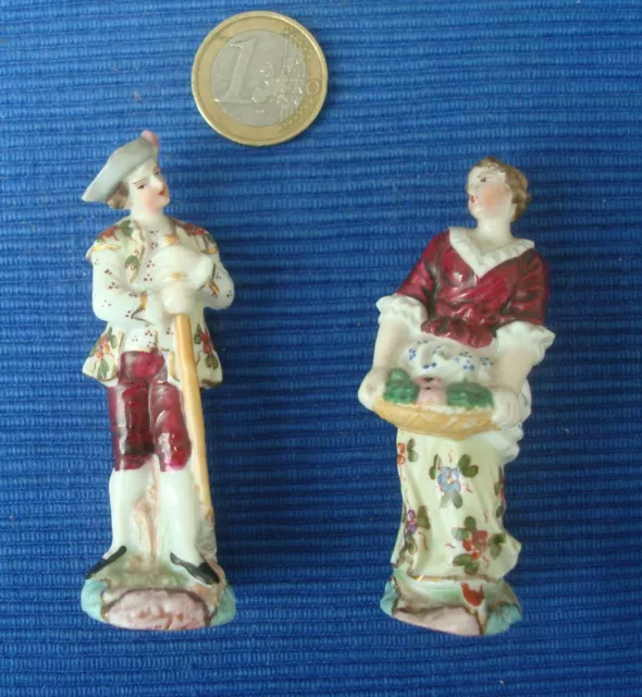V37 Jolie Paire Petites Figurines Porcelaine Ancienne XIXe Saxe? Homme & Femme