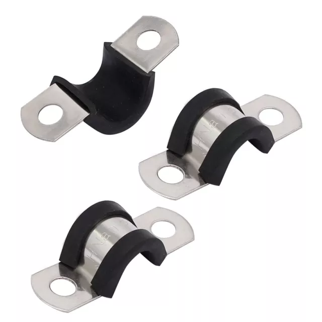 10mm Dia EPDM Rubber Lined U Shaped Pipe Tube Wire Clamps Clips 3pcs