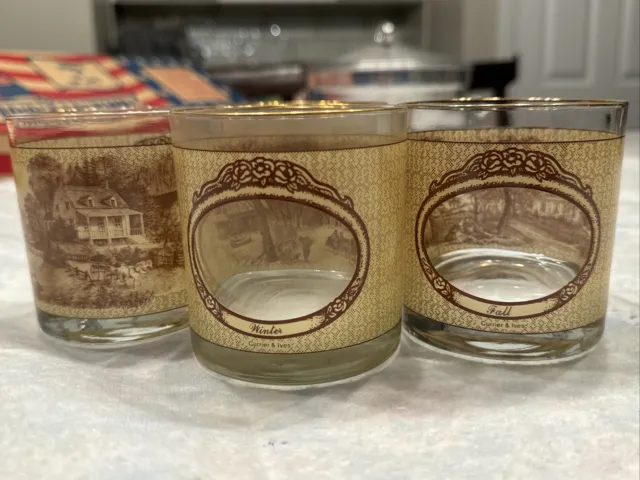 4 Vintage Homestead by Houze Currier and Ives Four Seasons Whiskey Glasses