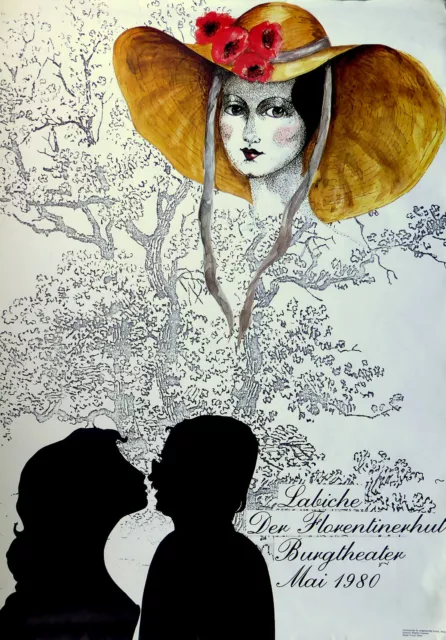sehr seltenes BRIGITTA HUEMER DER FLORENTINERHUT BURGTHEATER WIEN Plakat 1980