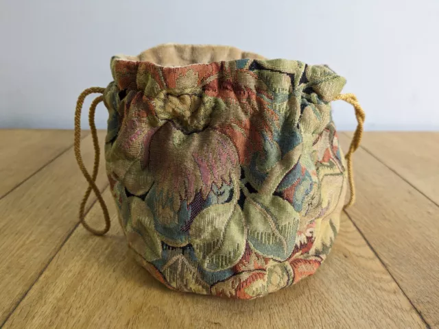Vintage Tapestry Bag Floral Coin Purse Sewing Small Holder 1950s