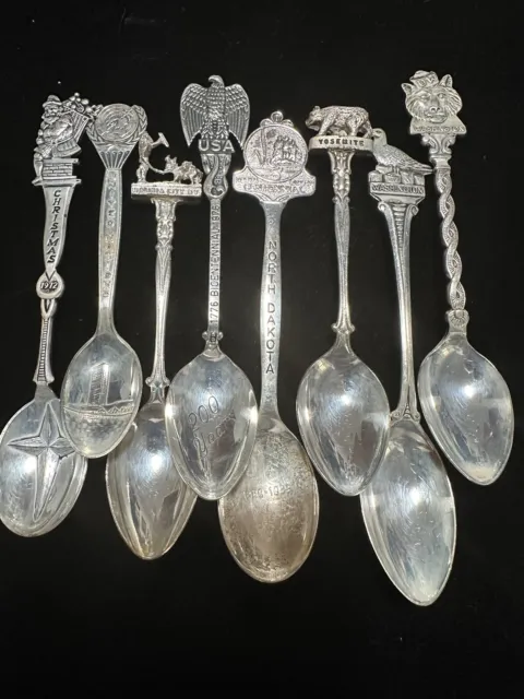 Set Of 8 Vintage Silver Plate Collector Spoons From California To New York