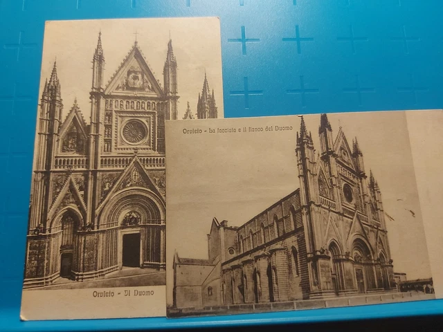 2 Cartoline Orvieto Duomo Facciata E Fianco Fp Satinate Viaggiate 1924/35