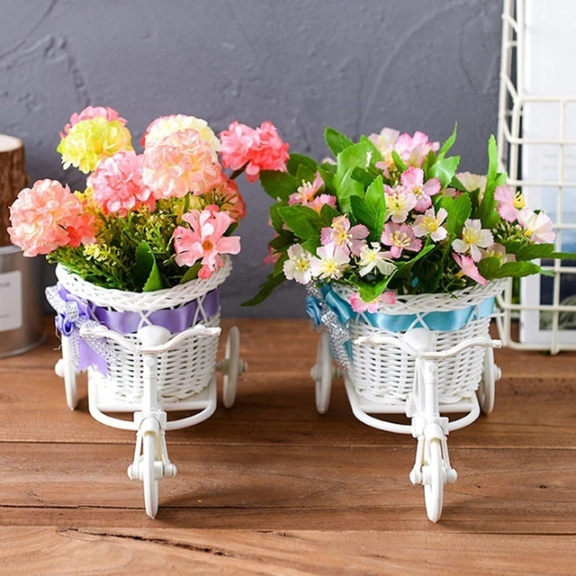 Cesta de flores de boda lazo almacenamiento triciclo lazo jarrón de flores soporte