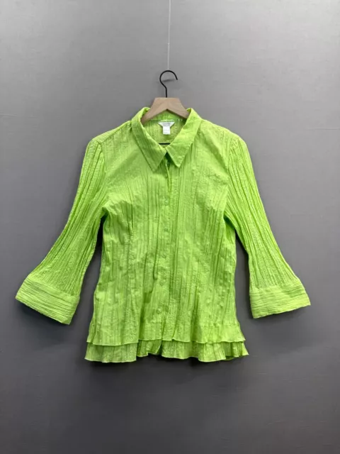 Christopher Banks Womens Shirt Neon Green Collared Button Long Sleeve Size XL