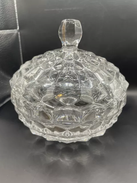 Americana Fostoria Vintage Clear Glass Cube Pattern w/Lid Nut/Candy Dish 5"