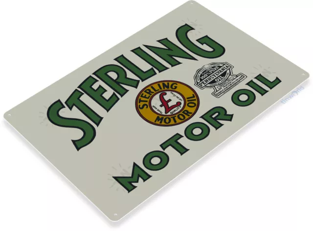 Sterling Motor Oil Logo Gas Station Garage Retro White Wall Decor Metal Tin Sign