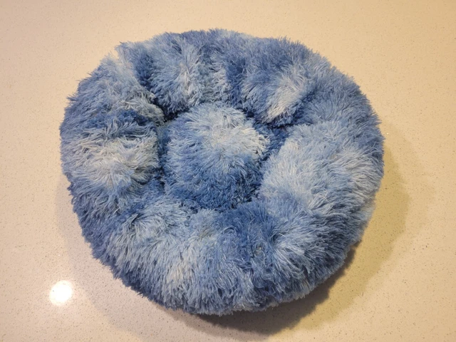 Small Dog Bed Round plush NEW Cuddler fluffy BLUE donut washable thick