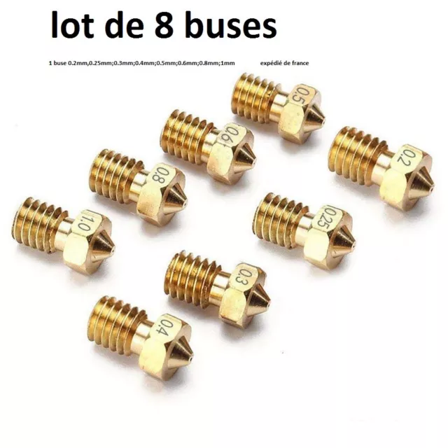 lot de 8 Buses  imprimante 3D 0.2mm/0.25mm/0.3mm/0.4mm/0.5mm/0.6mm/0.8mm/1mm