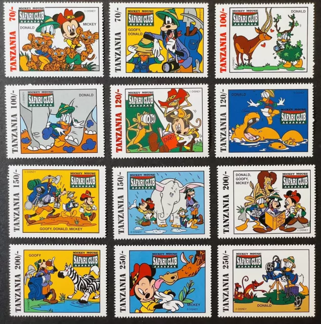 Tanzania Mickey Mouse Safari Club Disney Stamps Set  Of 12 Mnh 1994 Wild Animals