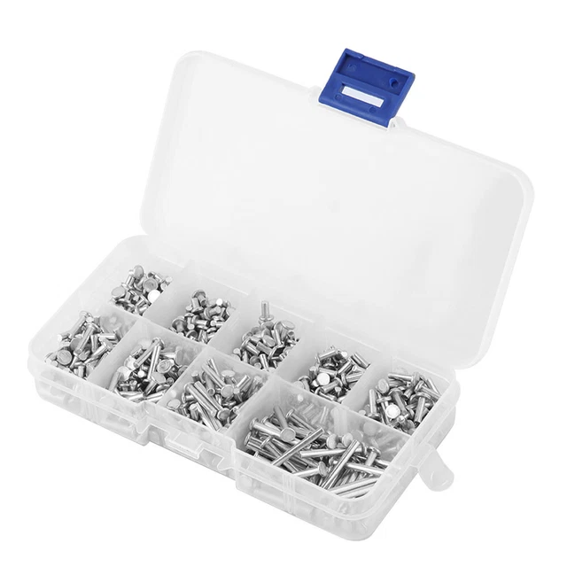 450 pz assortimento rivetti in alluminio solido testa piatta M2,5 lunghezza 3 mm-20 mm