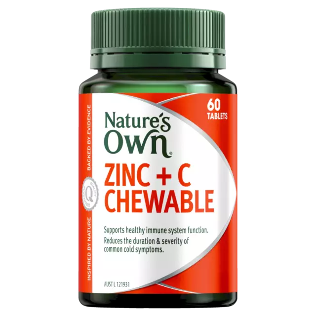 Nature's Own Zinc + C Chewable 60 Tablets Immune Health Colds Vitamin C Natures