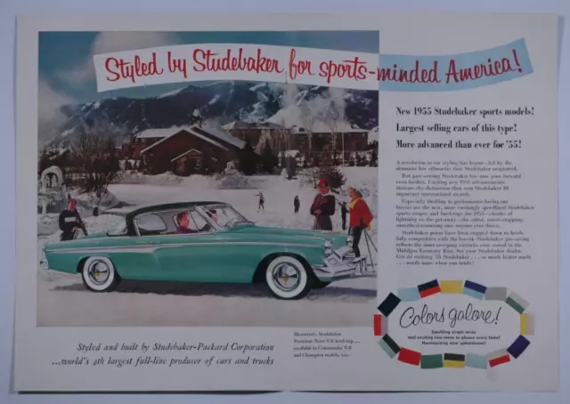 1955 Studebaker President State V8 Vintage Centerfold Original Print Ad 16 x 11"