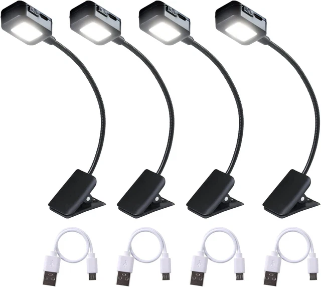 4 Pack Rechargeable Book Light for Reading at Night in Bed Easily Clip on to a S