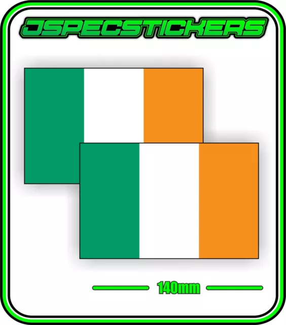 IRISH IRELAND FLAG STICKER VINYL DECAL COUNTRY WINDOW BUMPER x2 140mm BNIP